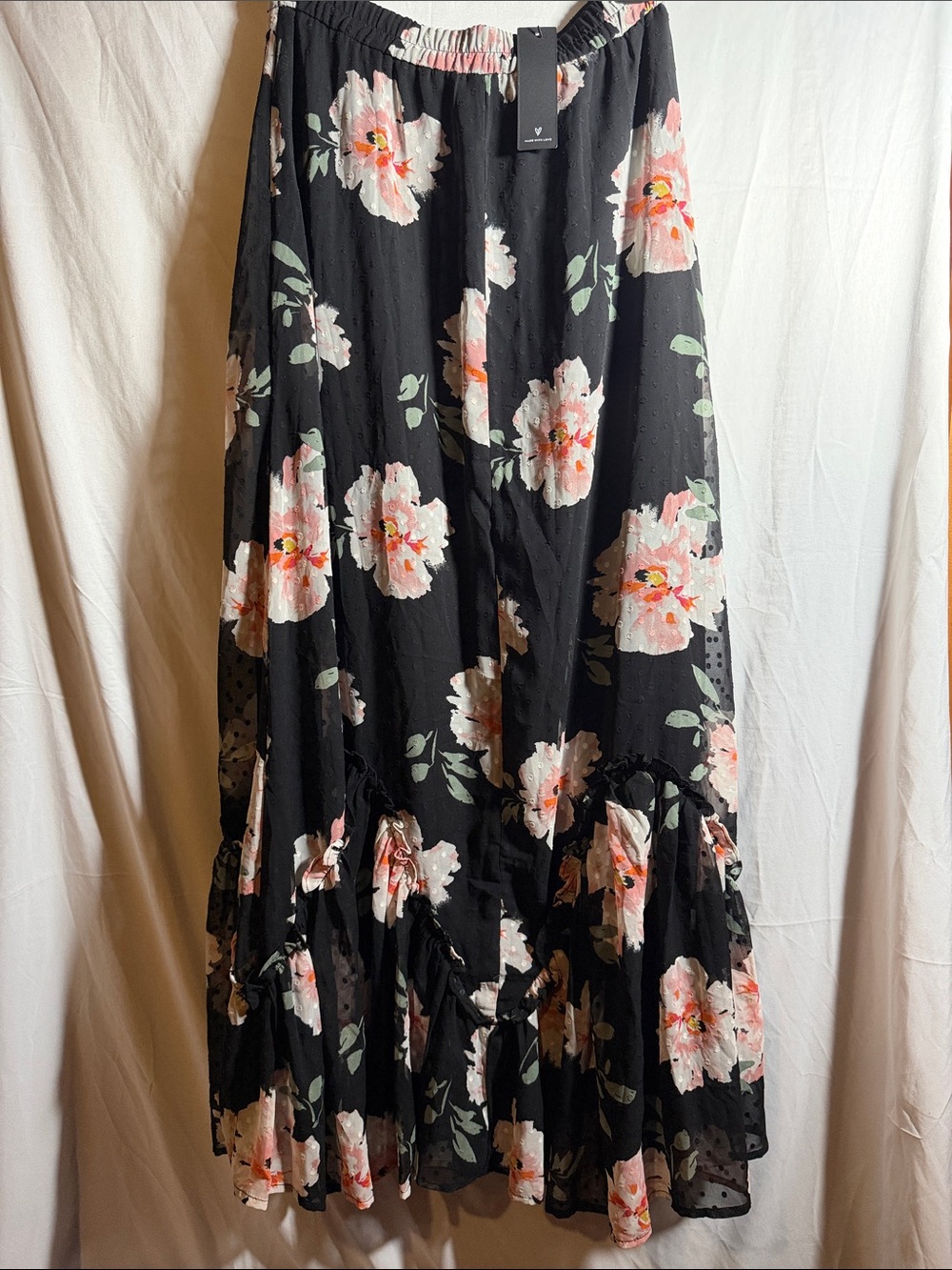 Lulu's Black Maxi Skirt with Pink Floral Print